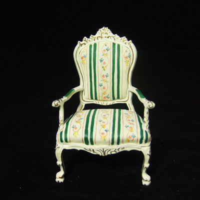 8036-01,1" Scale White and Green Stripe Armchair Hand-painted - Click Image to Close